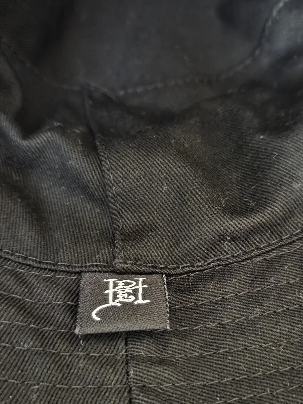 Ed Hardy Black & White Houndstooth Bucket Hat with Skull Patch